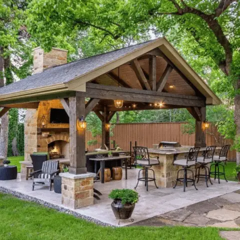 backyard covered outdoor kitchen
